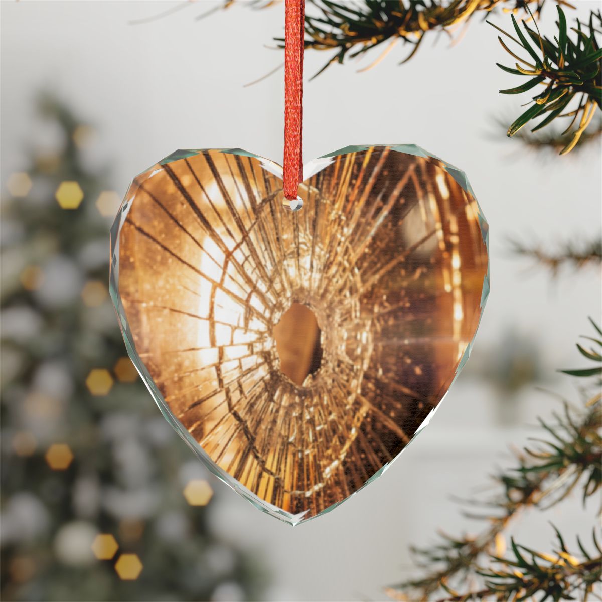 Crystal Glass Ornament - Golden Fracture Broken Glass Art |...