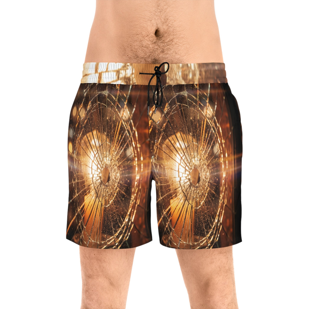 Men's Mid-Length Swim Shorts - Fractured Glow Shattered... |...