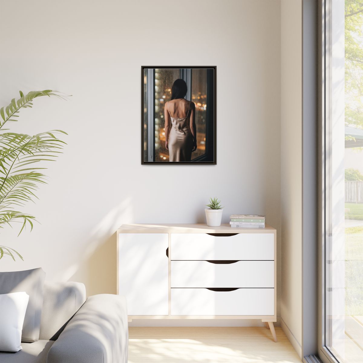 Matte Canvas, Framed - Rainy City lights Glow — Espresso /...