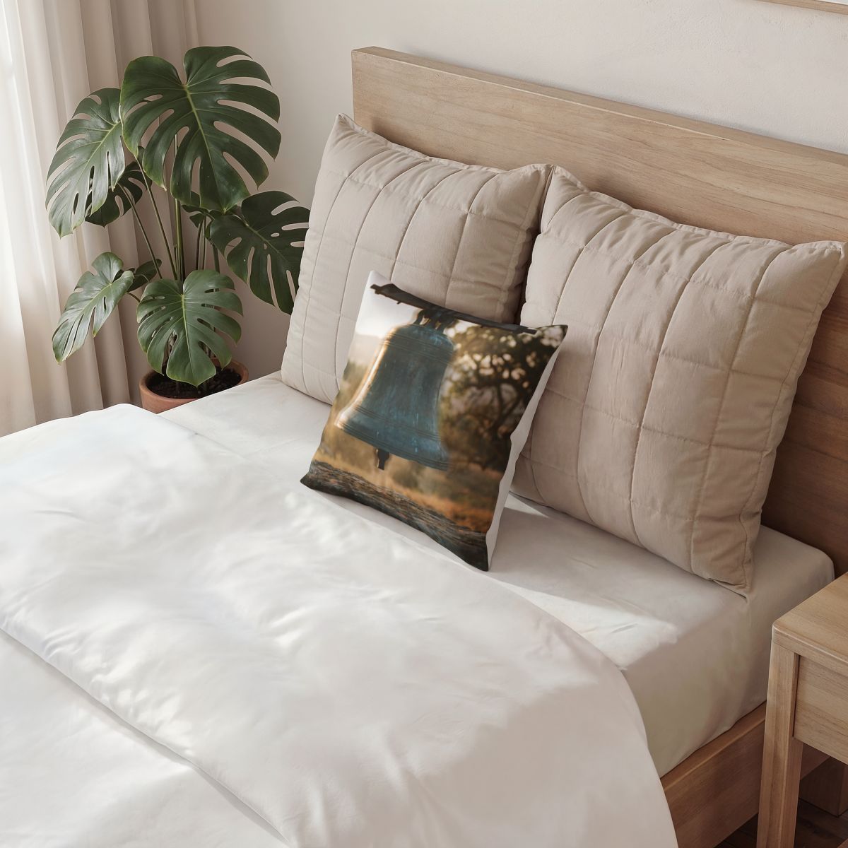 Poly Velvet Pillow - Rustic Bell at Golden Hour Wall Decor |...