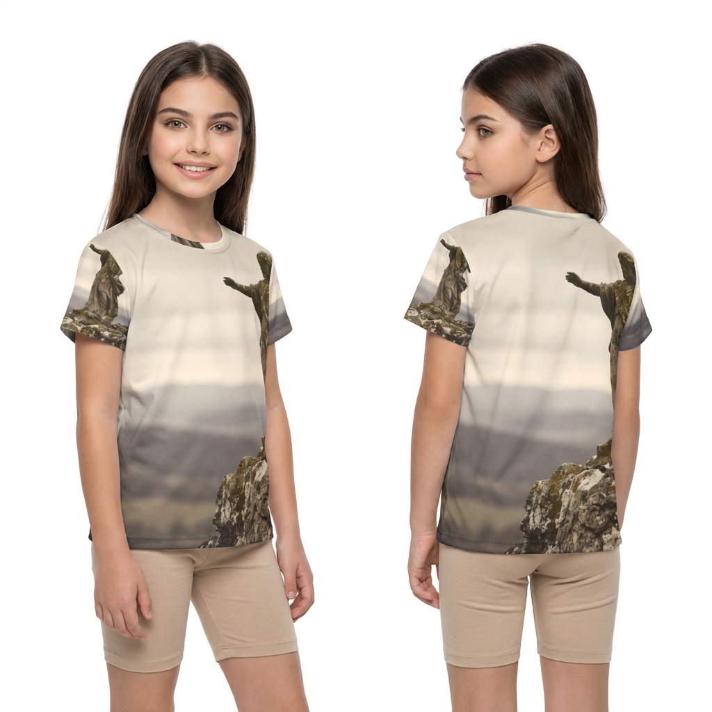 Kids Sports Jersey with Mountain Stone Statue