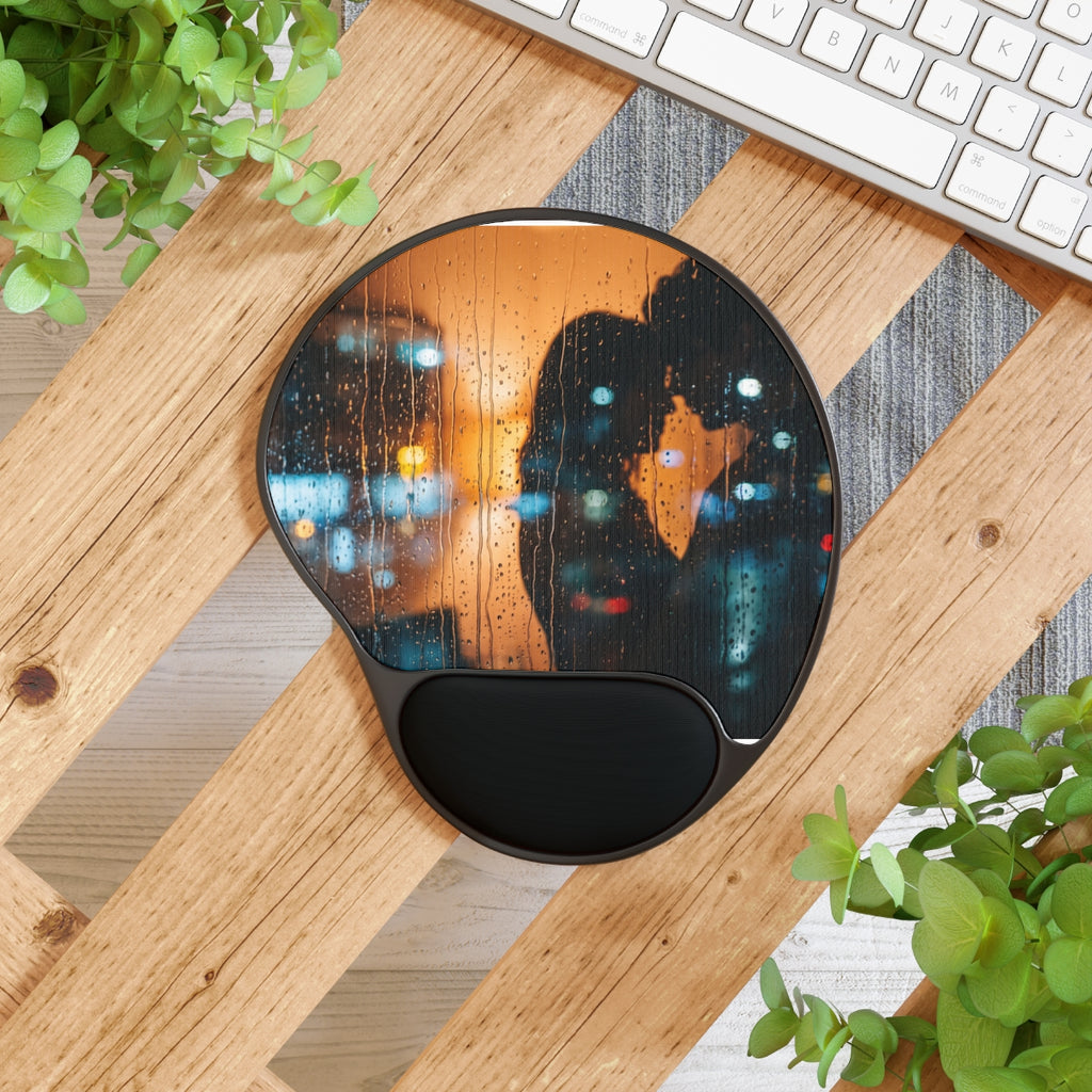 Mouse Pad With Wrist Rest - Rainy City Romance Cinematic Art...
