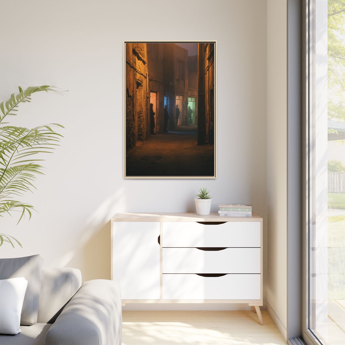 Matte Canvas, Framed - Shadowed Alleyway Mystery Art Print...