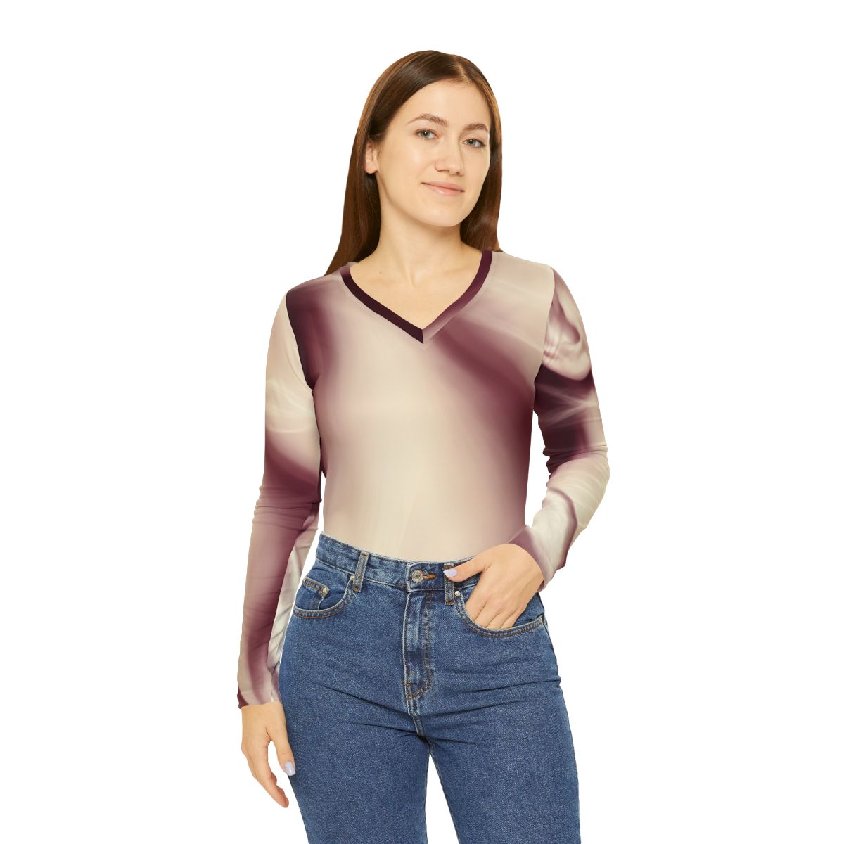 Women's Long Sleeve V-neck - Whispered Shadows | Echovira...
