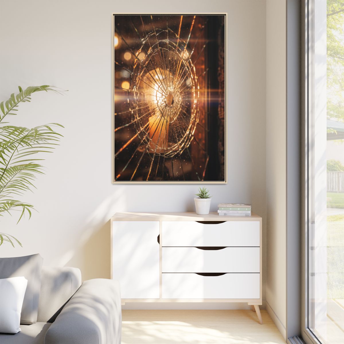Matte Canvas, Framed - Fractured Light Shattered Glass Art —...