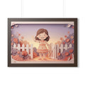 Framed Horizontal Poster - Garden Girl Gate — Walnut (14×11...