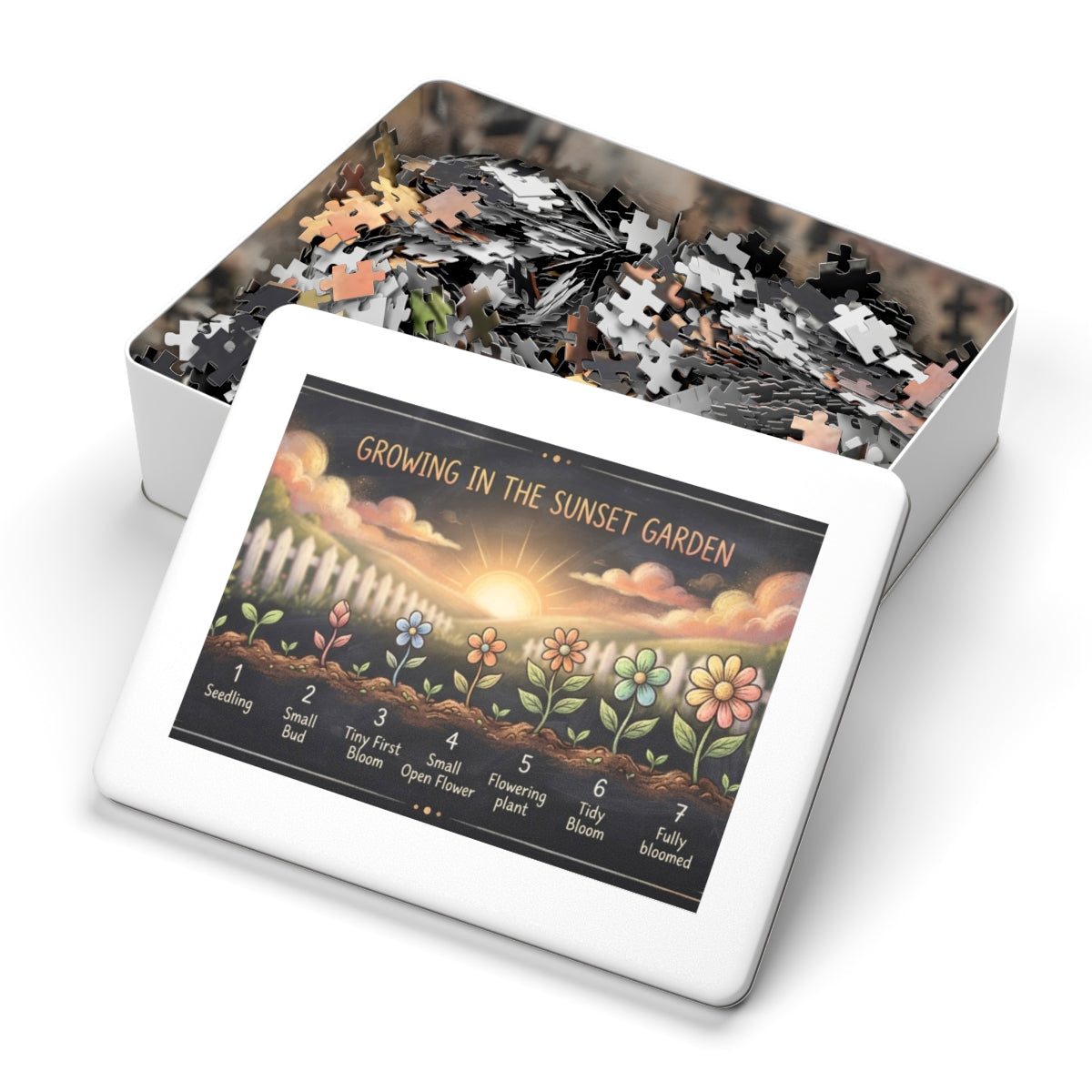 Jigsaw Puzzle with Tin - Sunset Garden Bloom (30, 110, 252...