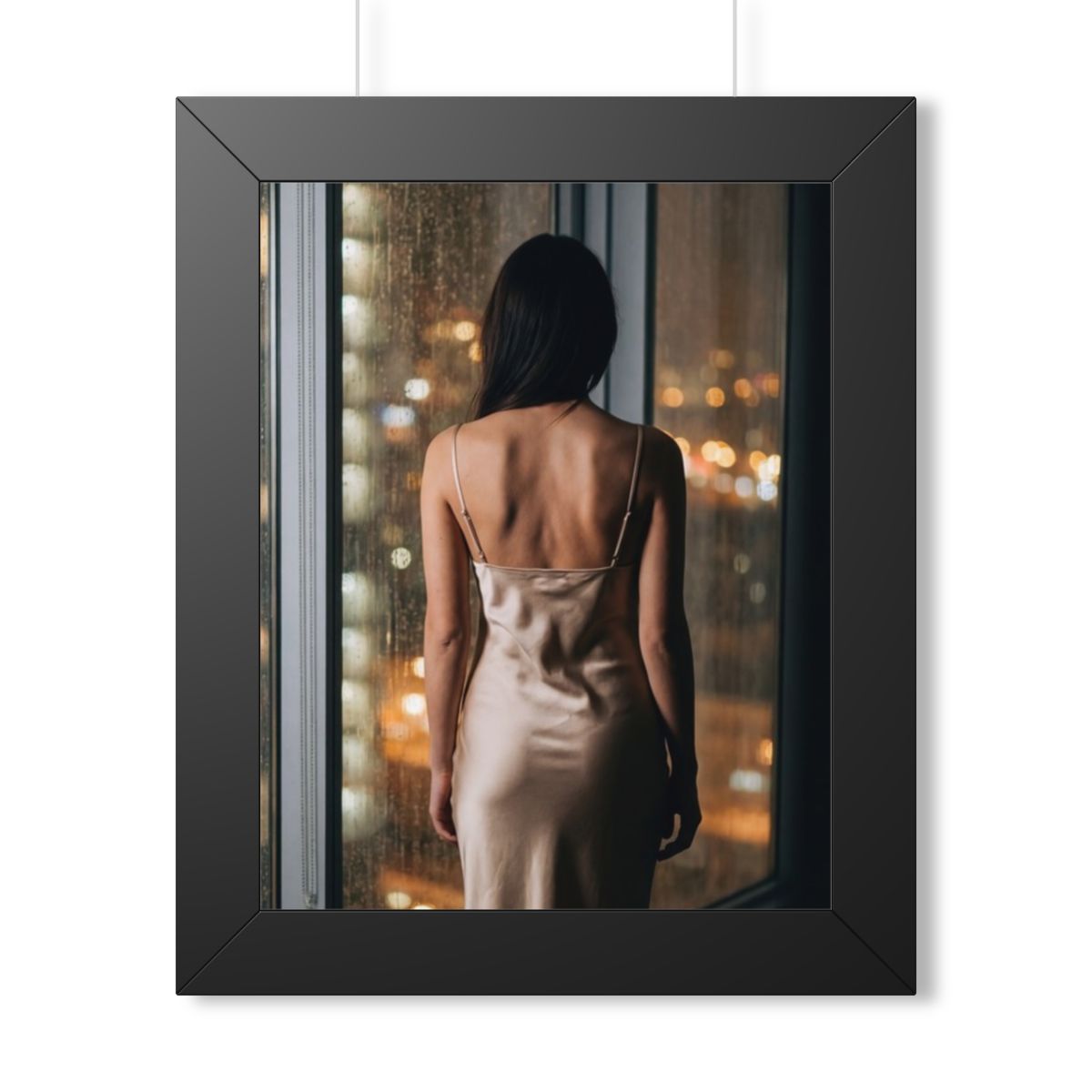 Framed Vertical Poster - Shimmering Rainscape — Black... |...