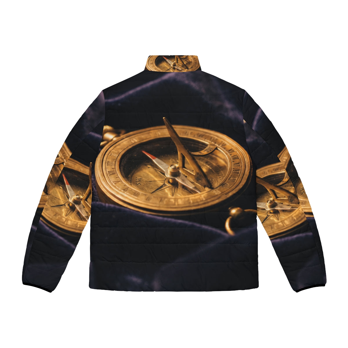 Men's Puffer Jacket Vintage Brass Sundial Art