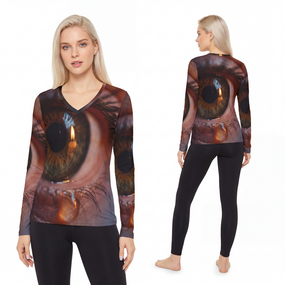 Women's Long Sleeve V-neck Shirt - Amber Iris Reflection......