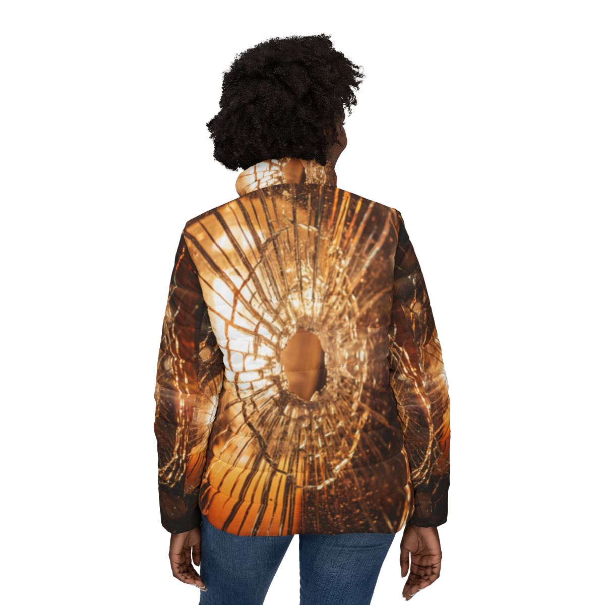 Women's Puffer Jacket - Shattered Light Moody Glass Art |...