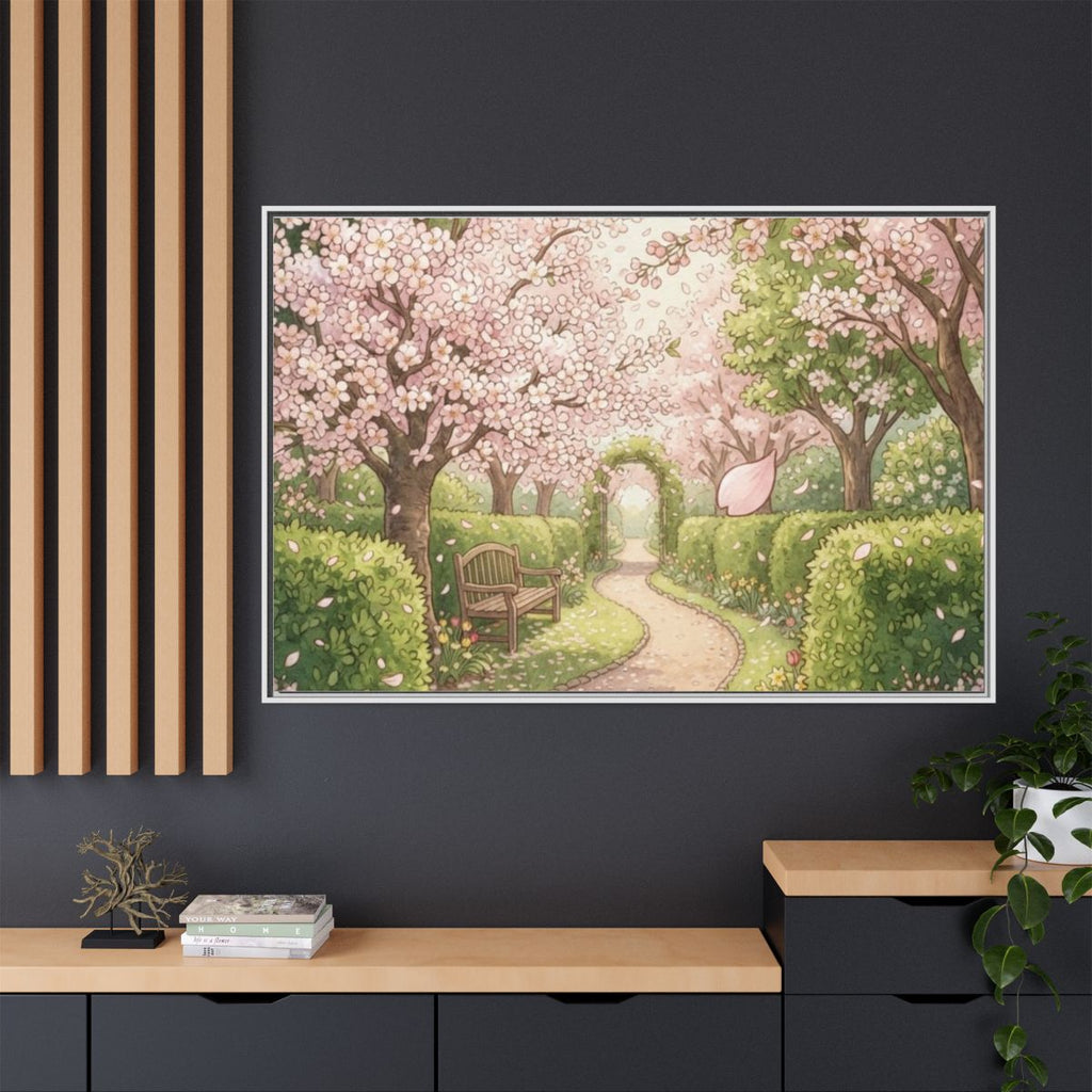 Matte Canvas Framed - Spring Blossom Pathway — White / 1.25"...