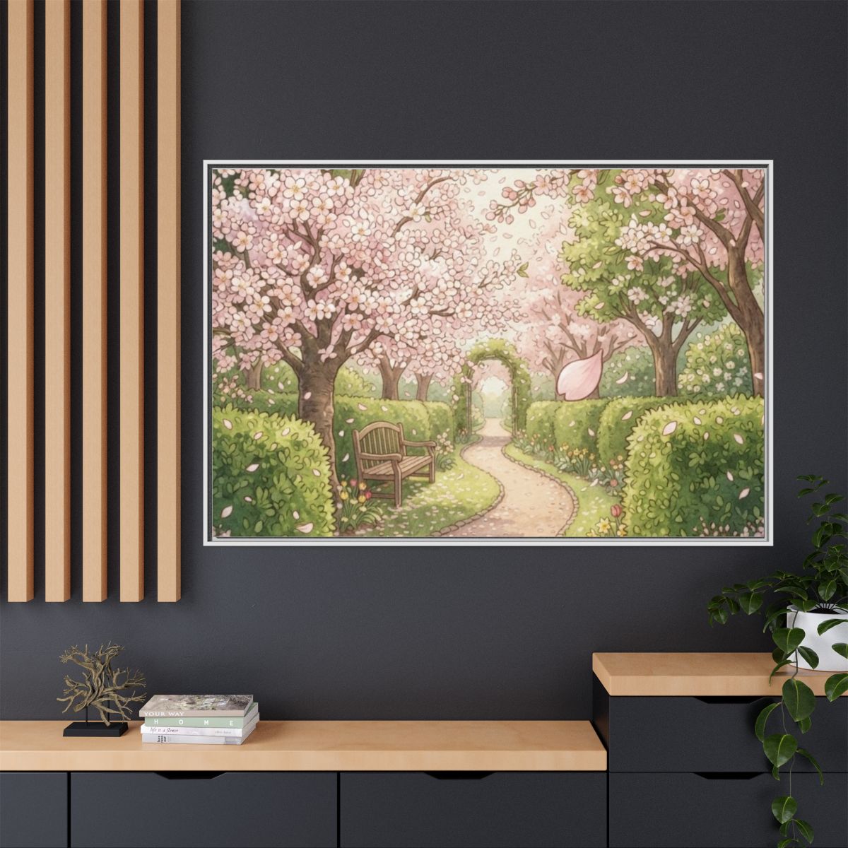 Matte Canvas Framed - Spring Blossom Pathway — White / 1.25"...