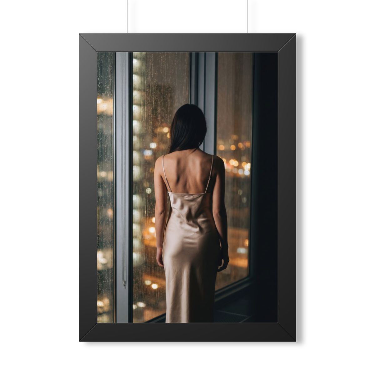 Framed Vertical Poster - Shimmering Rainscape — Black... |...