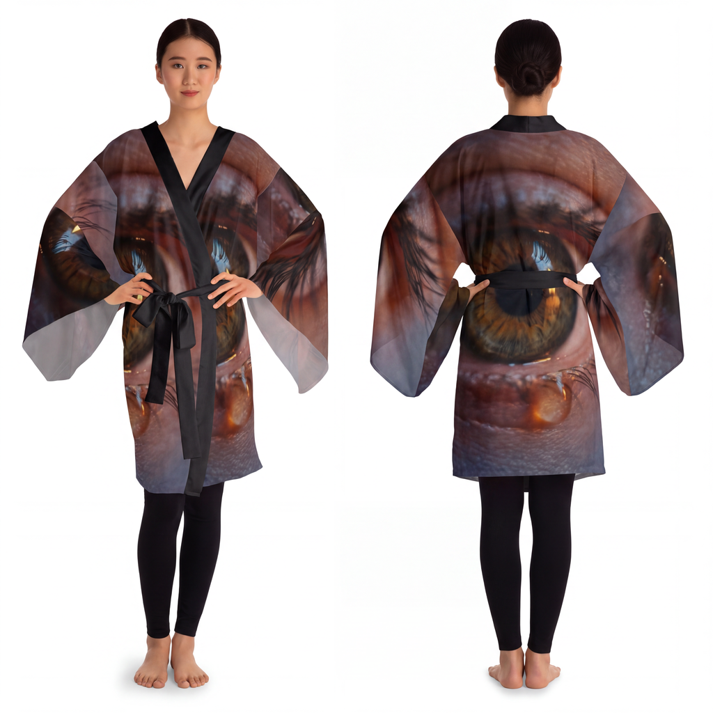 Long Sleeve Kimono Robe - Amber Iris Reflection Fine Art......