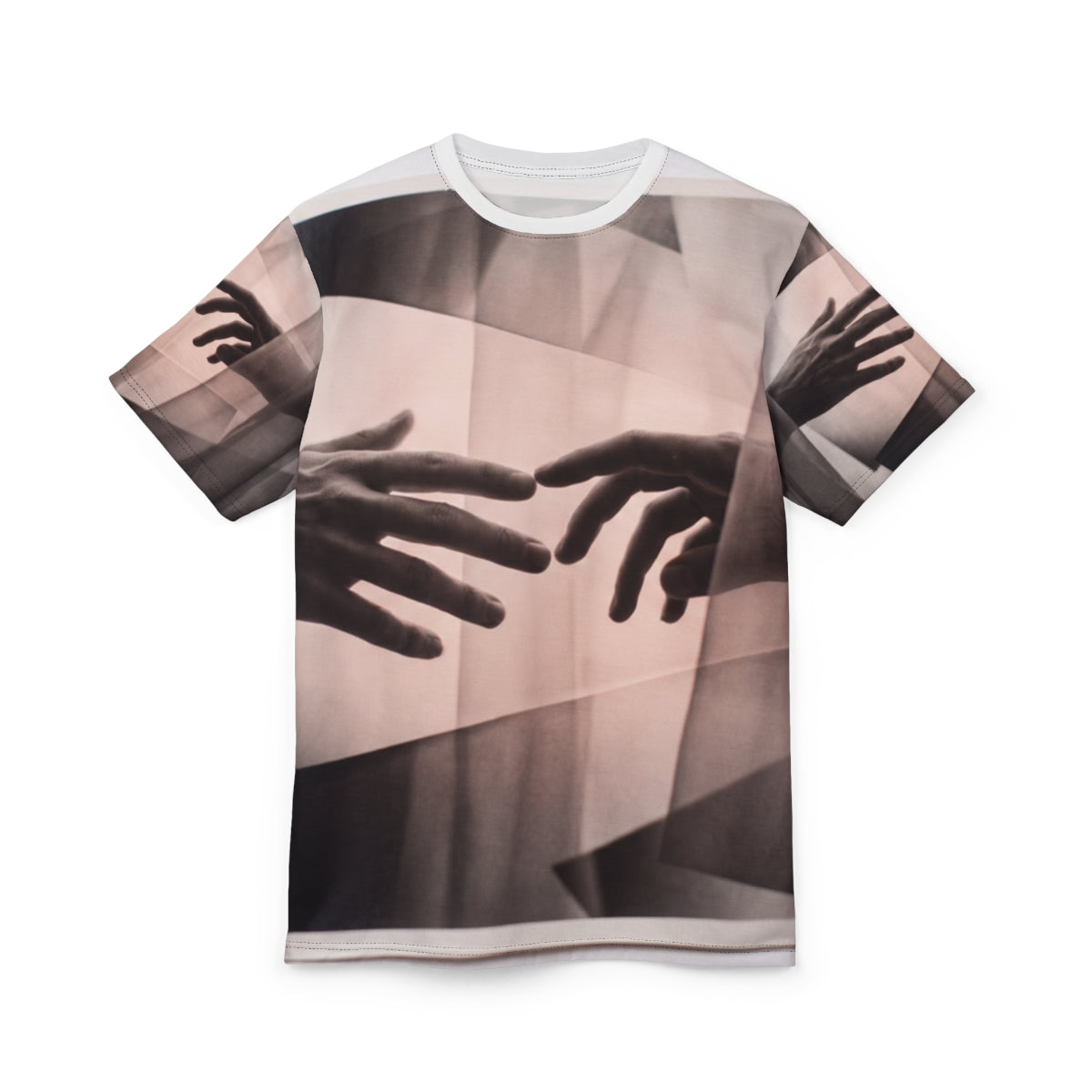 Men's Cut and Sew Tee with Reaching Hands Art
