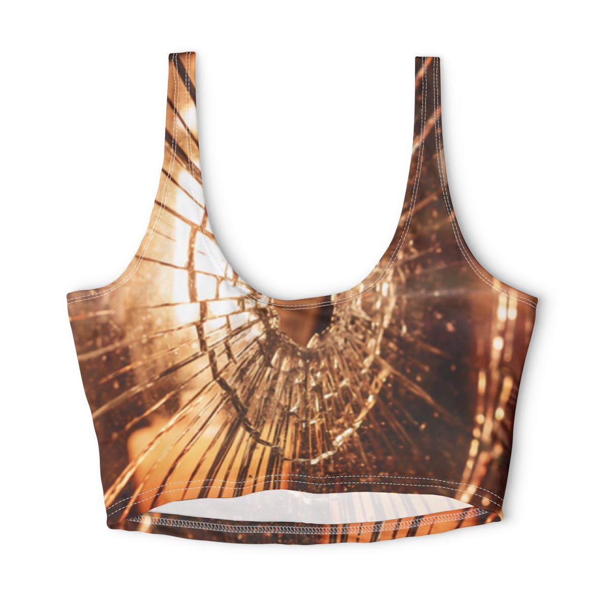 Polyester Sports Bra - Golden Fractures Shattered Glass Art...