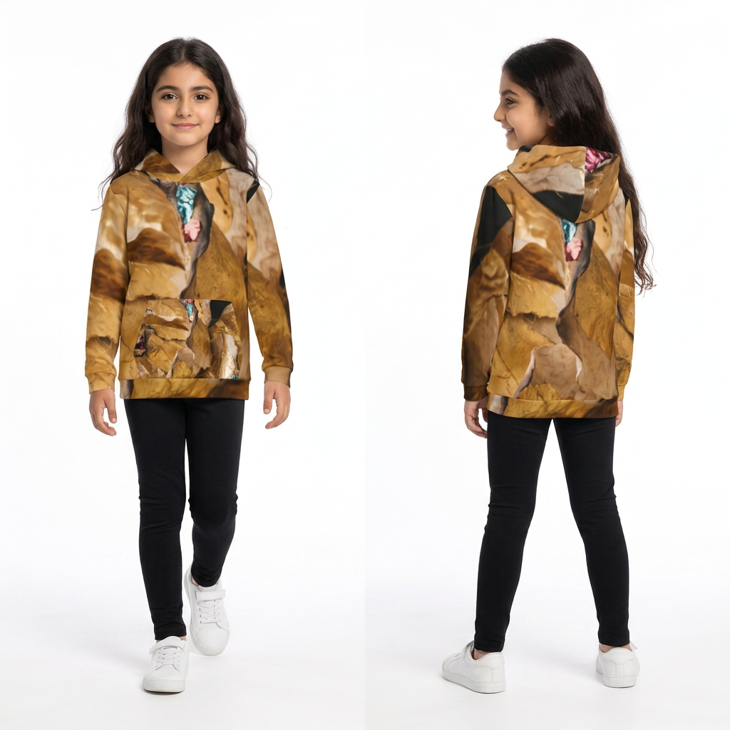Çocuk Altın Gül Desenli Kapüşonlu Sweatshirt