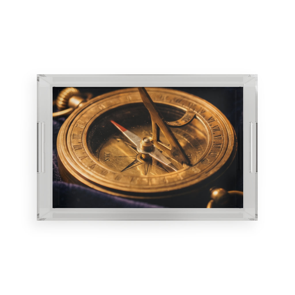 Vintage Brass Sundial Acrylic Serving Tray