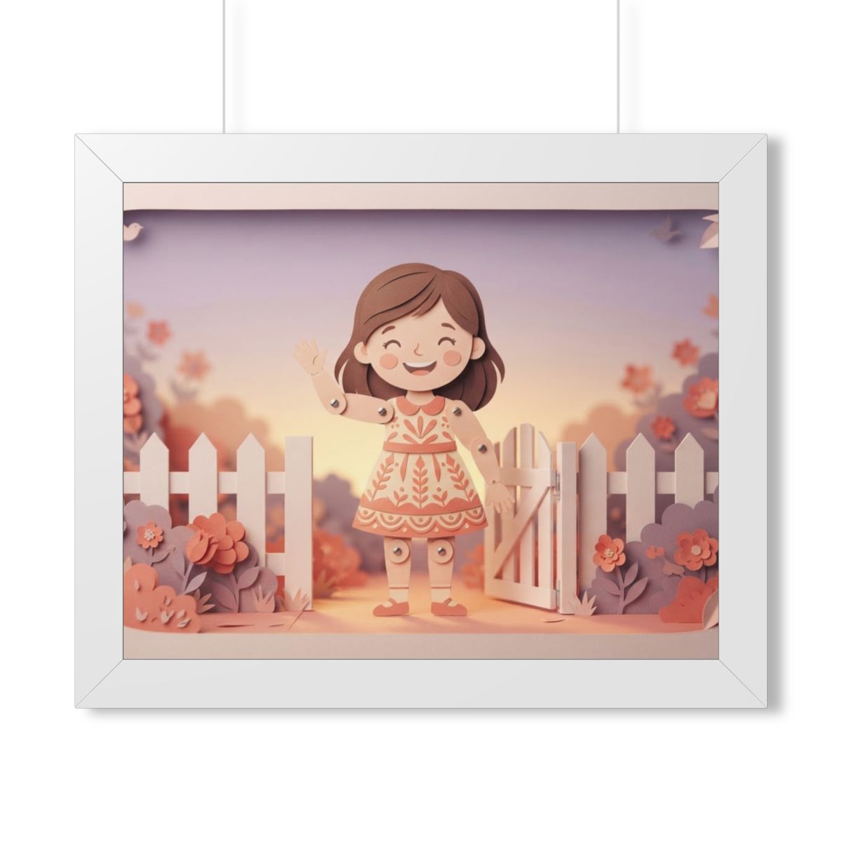Framed Horizontal Poster - Garden Girl Gate — White (14×11...