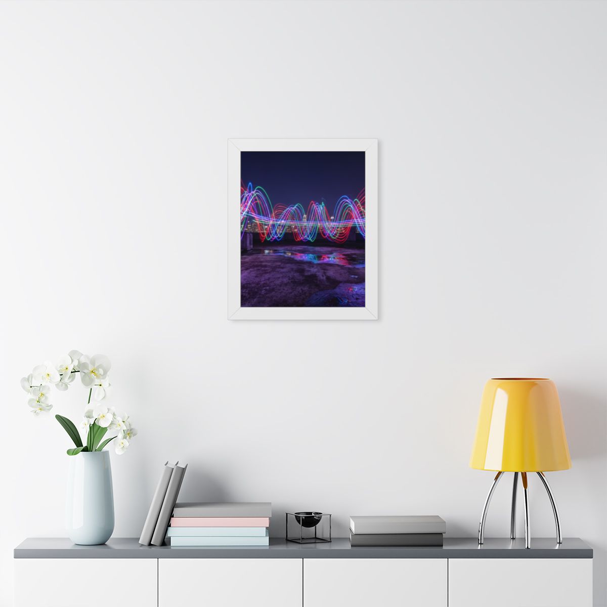 Framed Vertical Poster - Neon Wave Night — White (11×14... |...