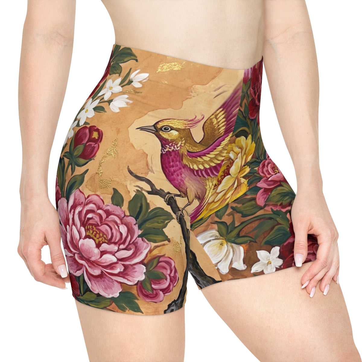 Women's Biker Shorts with Phoenix & Peonies