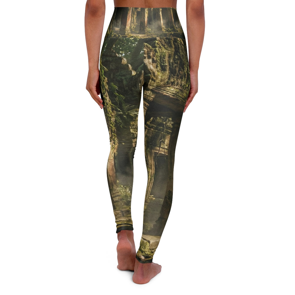 High Waisted Leggings - Overgrown Temple | Echovira Gallery