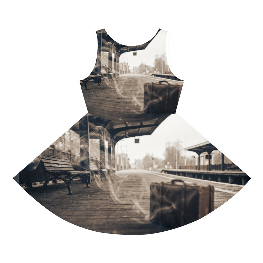 Girls' Sleeveless Sundress with Vintage Railway Art