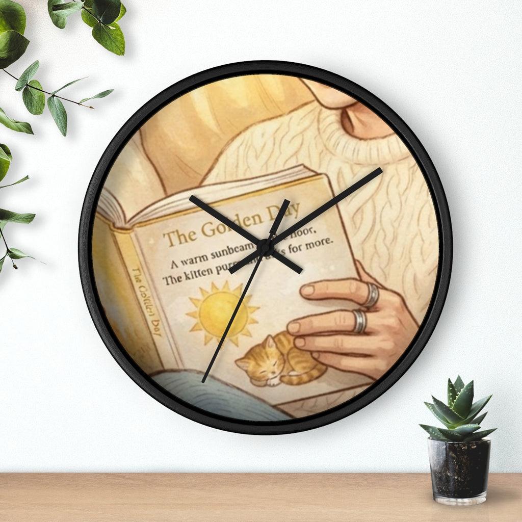 Wall Clock - Golden Storytime Serenity | Echovira Gallery