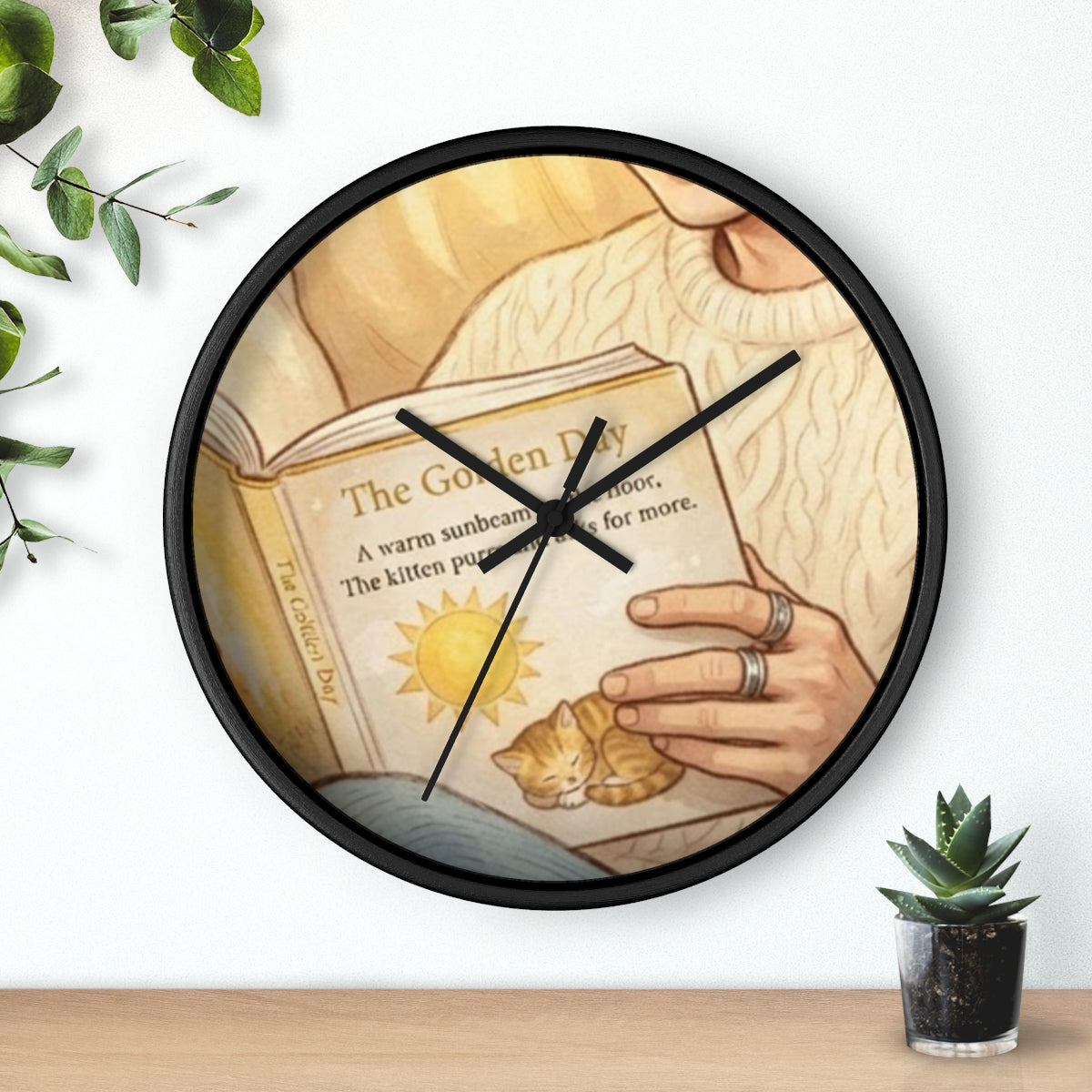 Wall Clock - Golden Storytime Serenity | Echovira Gallery