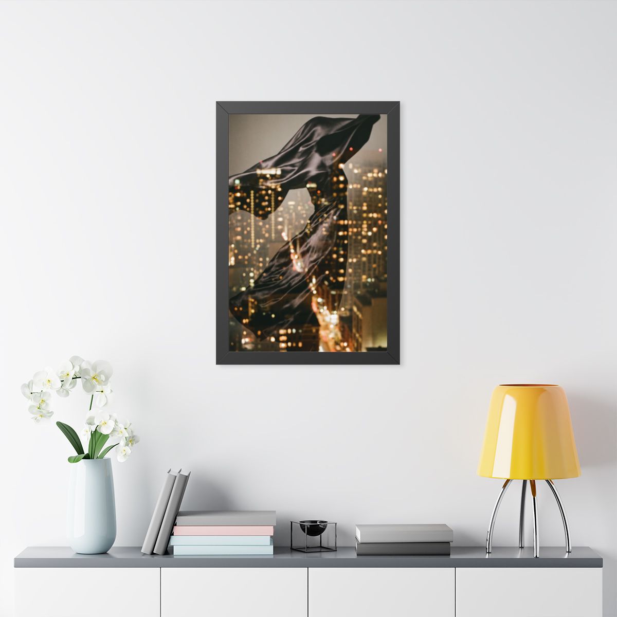 Framed Vertical Poster - Nocturnal City Metamorphosis Art —...