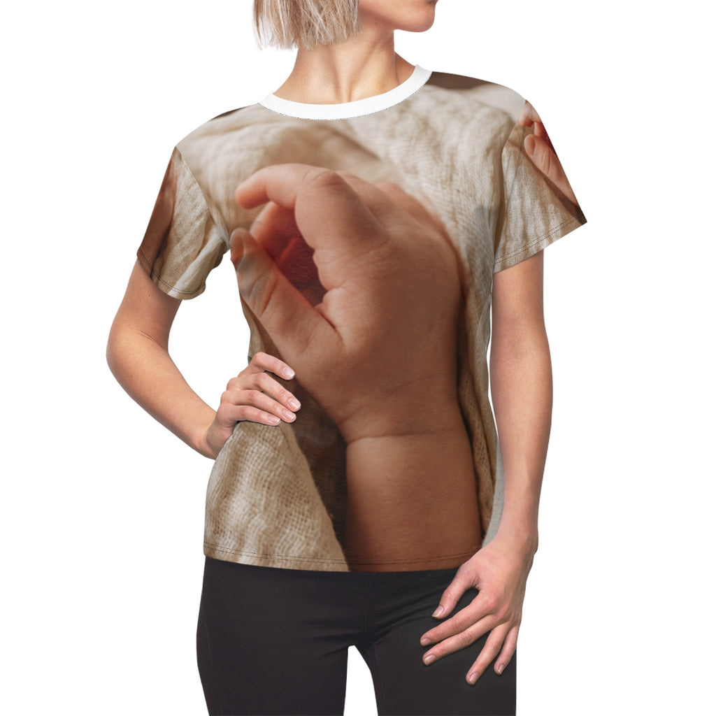 Women's Cut & Sew Tee - Tender Newborn Hand in Soft Muslin...