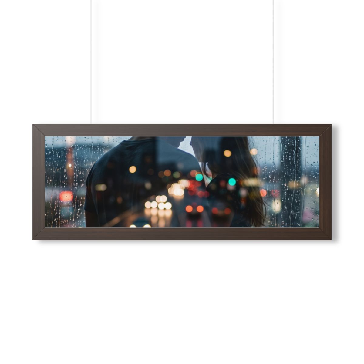 Framed Horizontal Poster - Rainy City — Walnut (14×11... |...