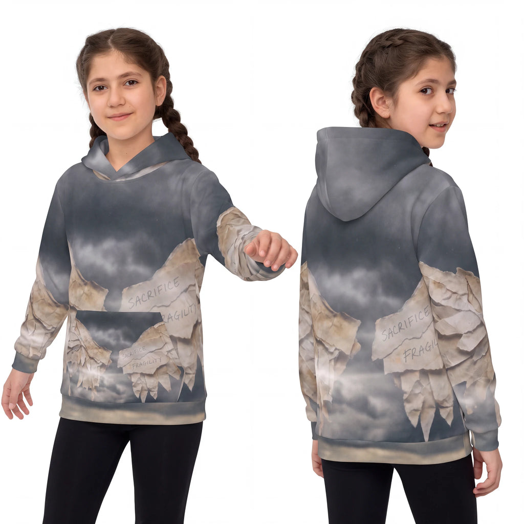 Children's Hoodie with Torn Paper Wings Art