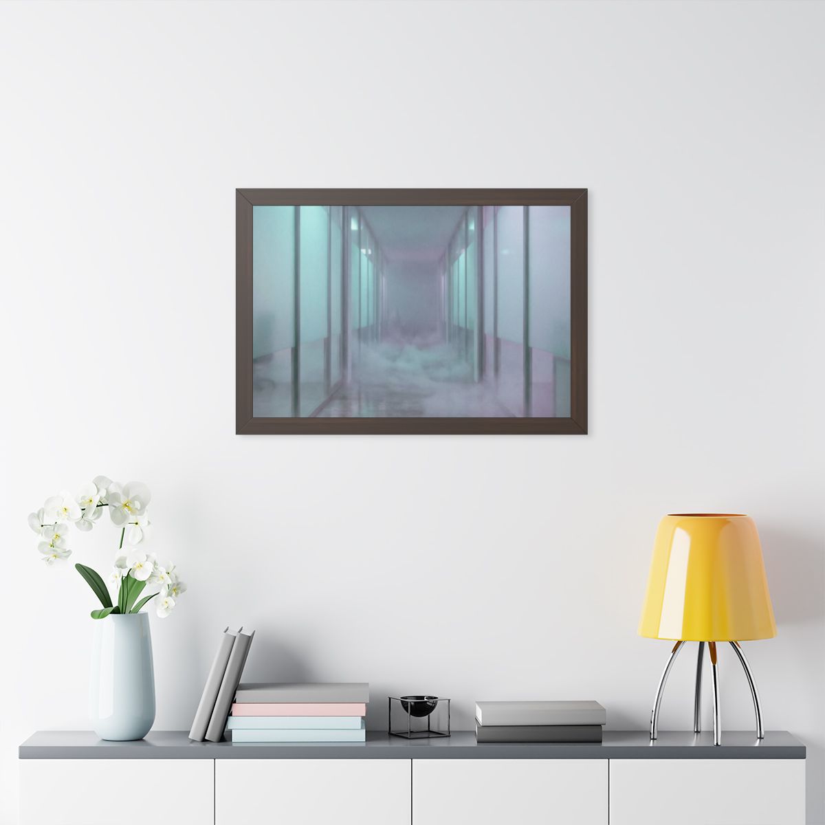 Framed Horizontal Poster - Liminal Corridor Fog Art Print —...