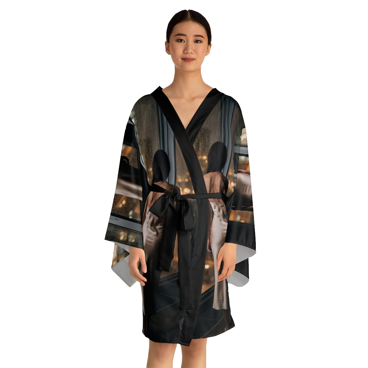 Long Sleeve Kimono Robe - Shimmering Rainscape | Echovira...