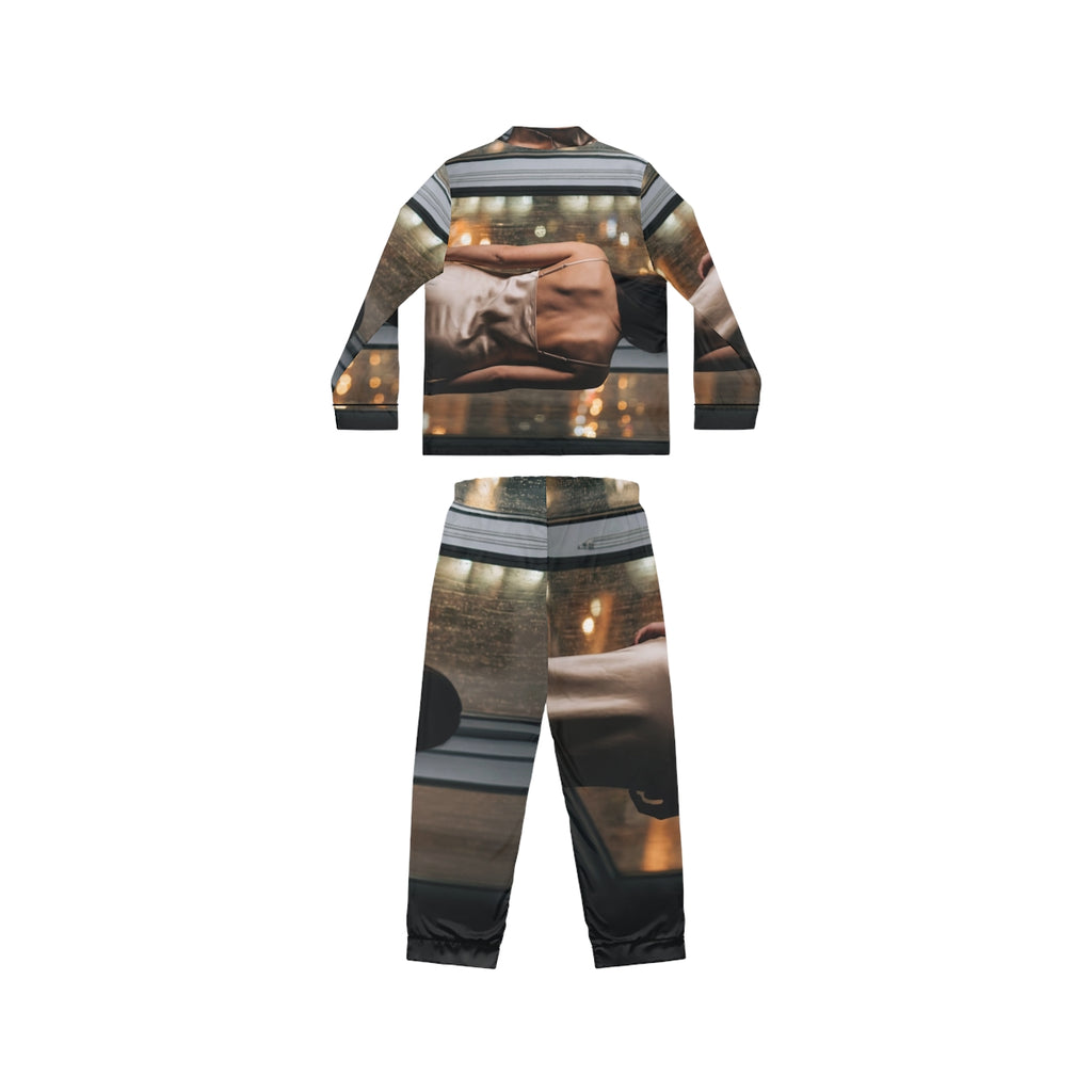 Women's Satin Pajamas - Rainy City Grid | Echovira Gallery