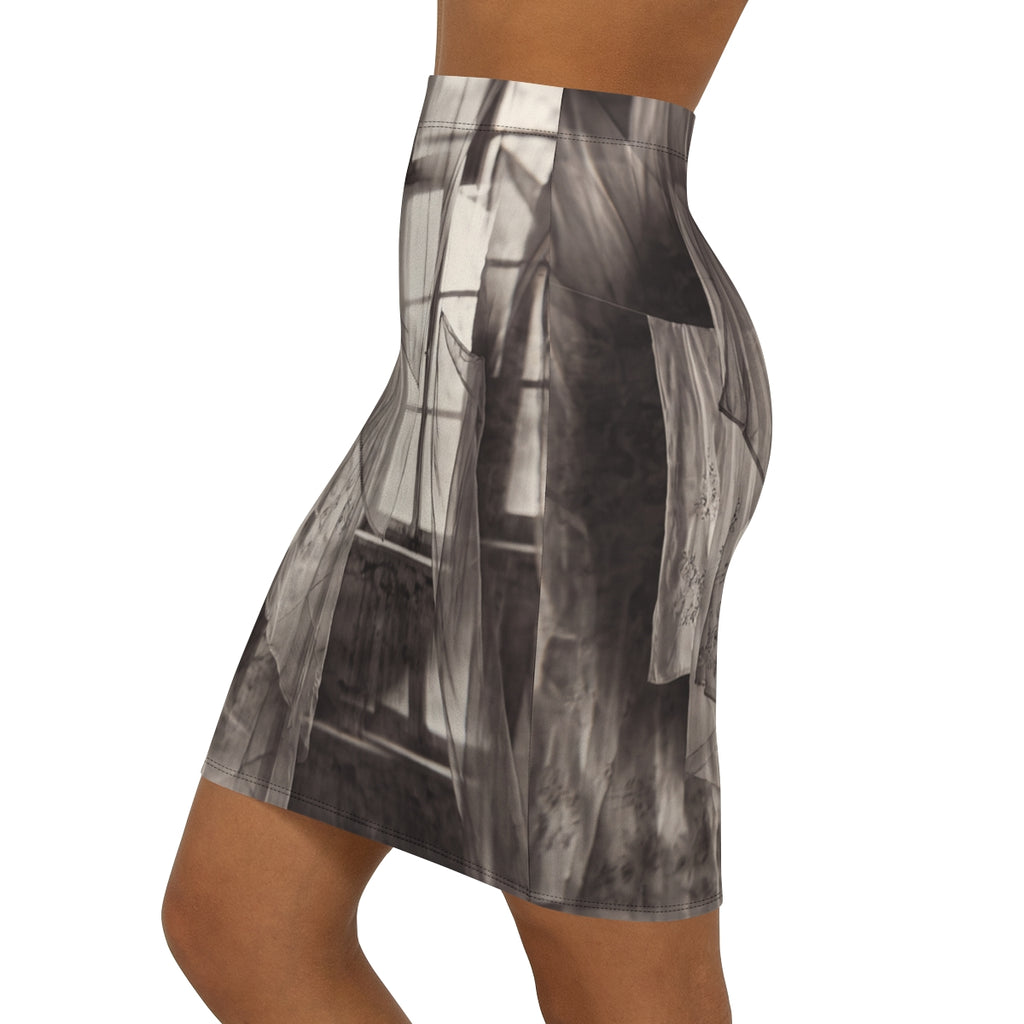 Women's Mid-Waist Pencil Skirt - Spectral Veils | Echovira...