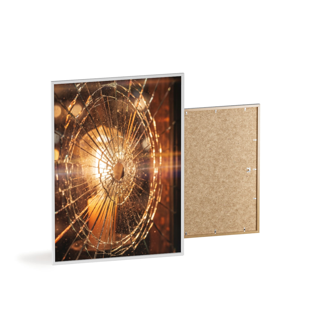 Posters with Wooden Frame - Golden Fractures Shattered Glass Art — Portrait (8.3×11.7, 12×16, 11.7×16.5, 16×20 & 20×28)