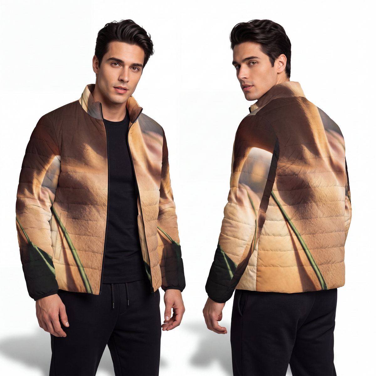 Men's Puffer Jacket - Golden Hour - Emerald Sunset Coat |...