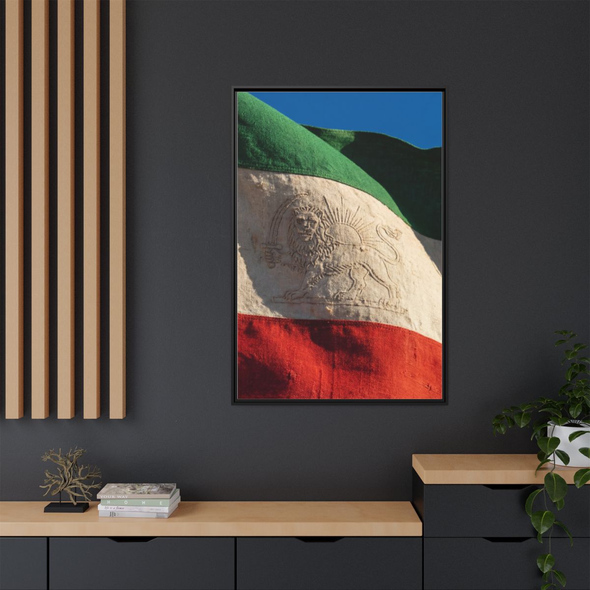 Framed Canvas Art - Distressed Flag — Black / 1.25"