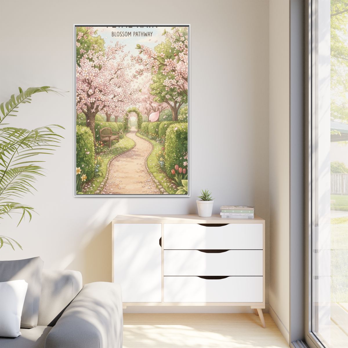 Matte Canvas Framed - Spring Blossom Pathway — White / 1.25"...