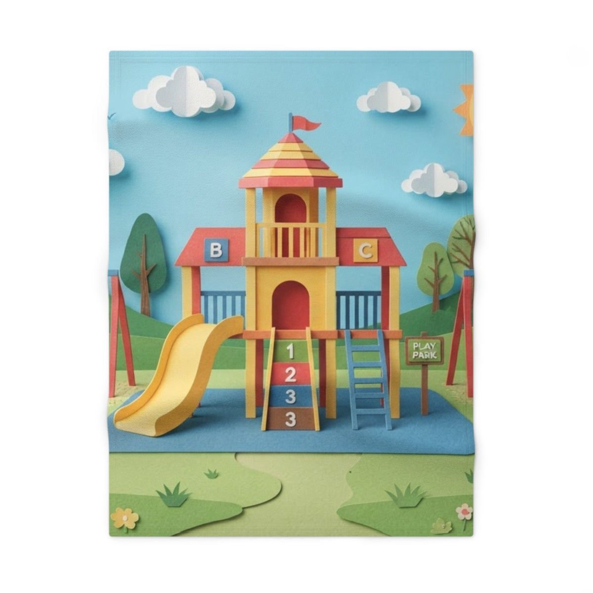 Soft Fleece Baby Blanket - Papercut Playground Adventure......