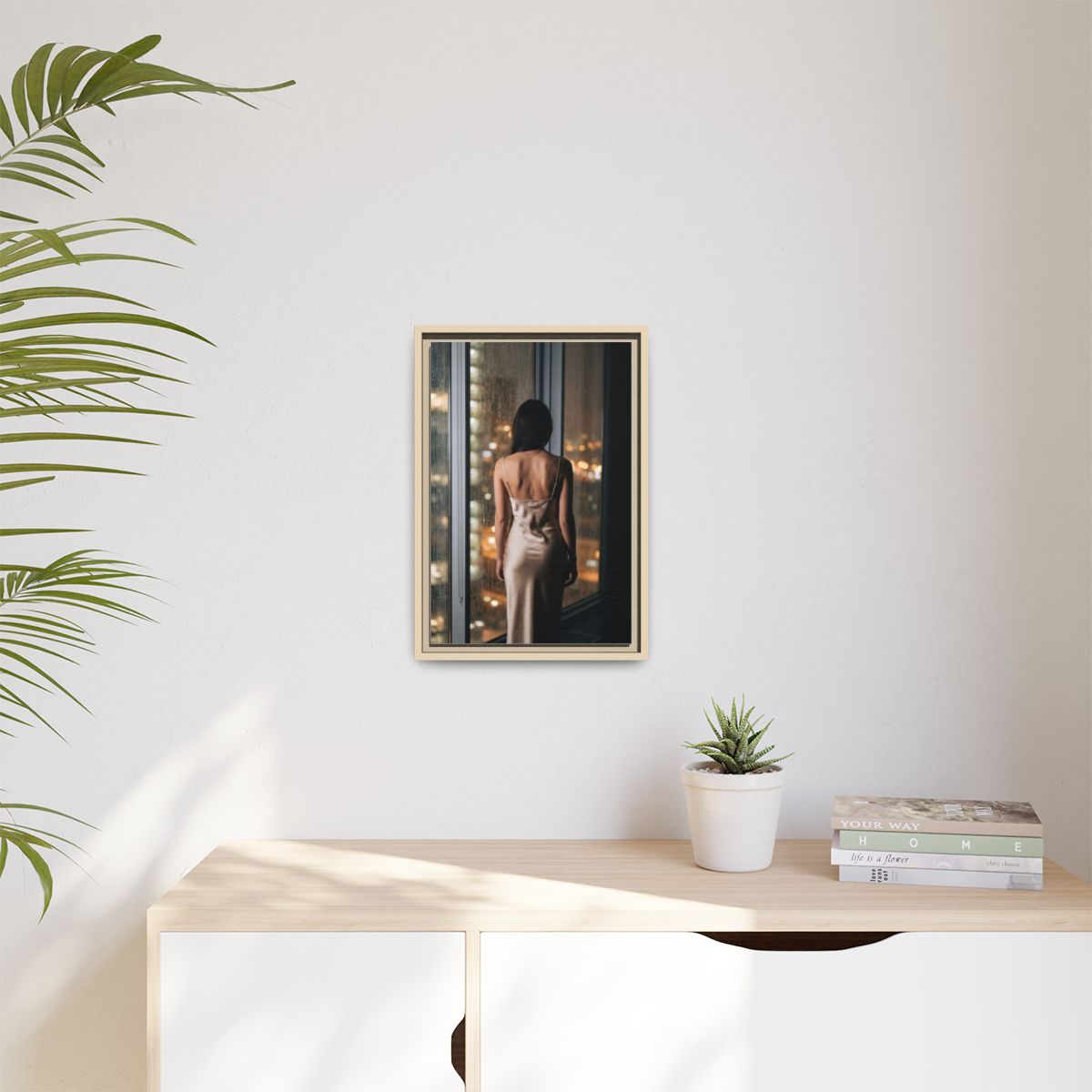 Matte Canvas, Framed - Rainy City lights Glow — Natural /......