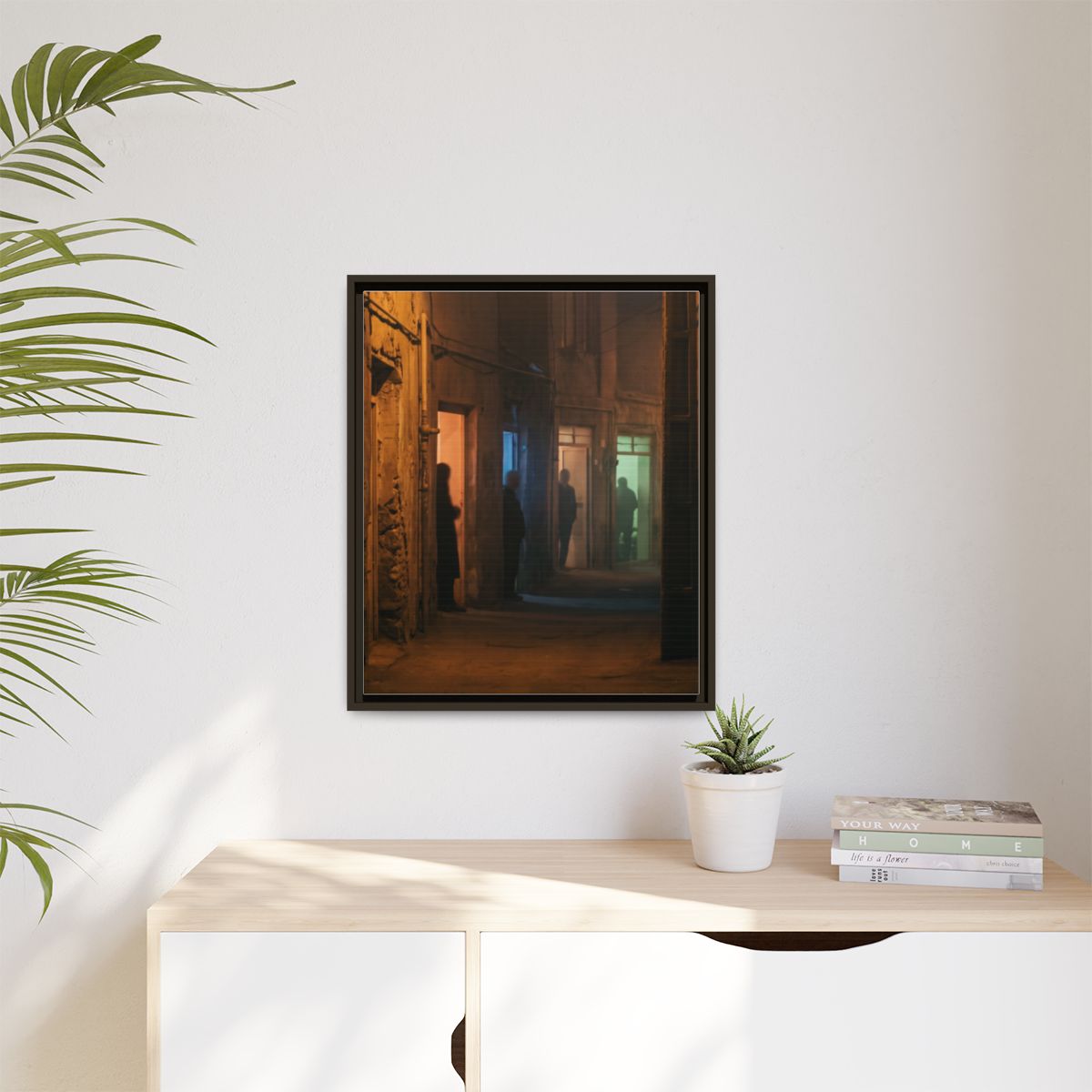 Matte Canvas, Framed - Shadowed Alleyway Mystery Art Print...