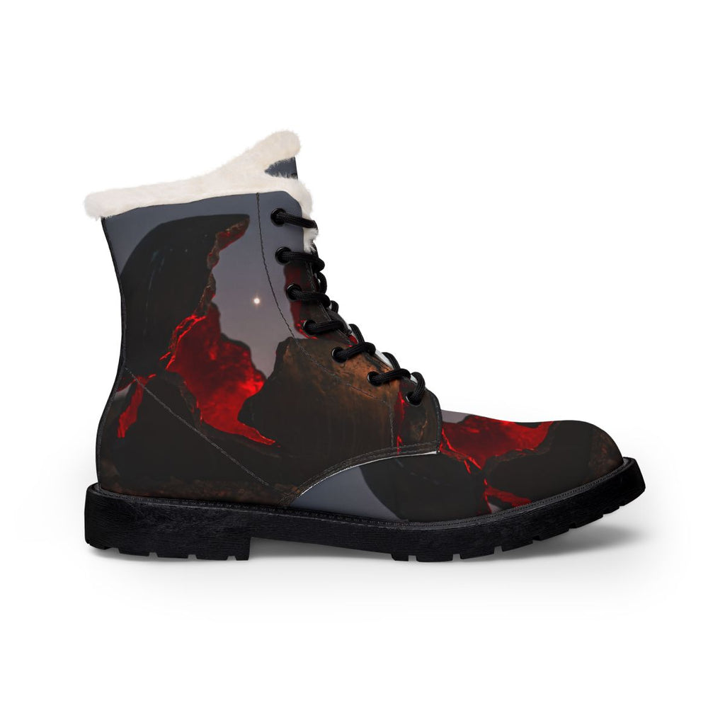 Women's Fur Leather Boots with Cosmic Sphere Art