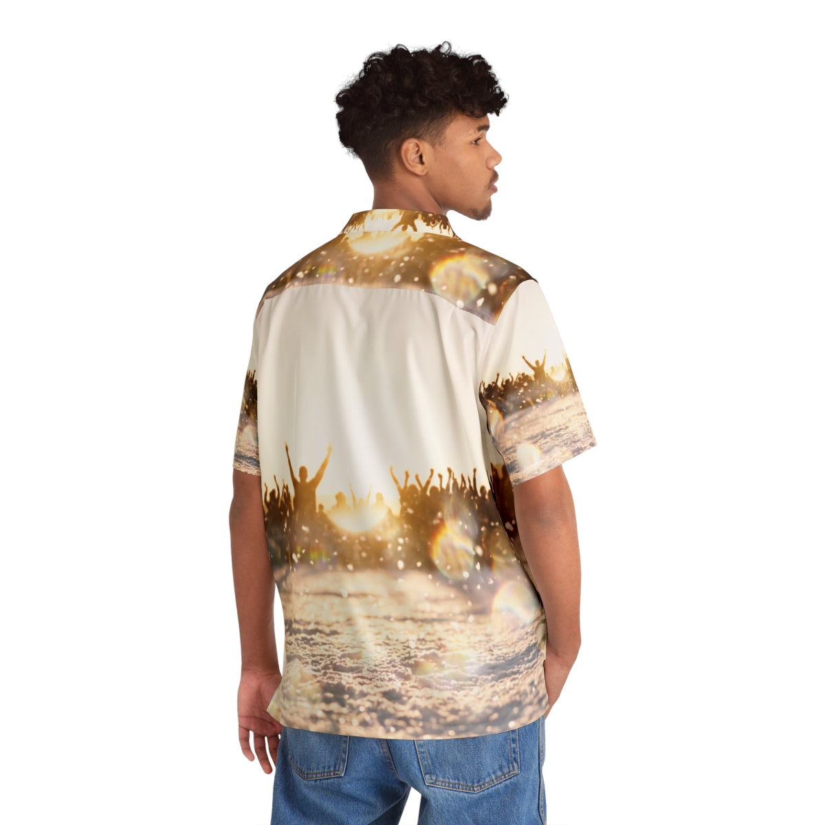 Men's Hawaiian Shirt with Golden Hour Crowd Art