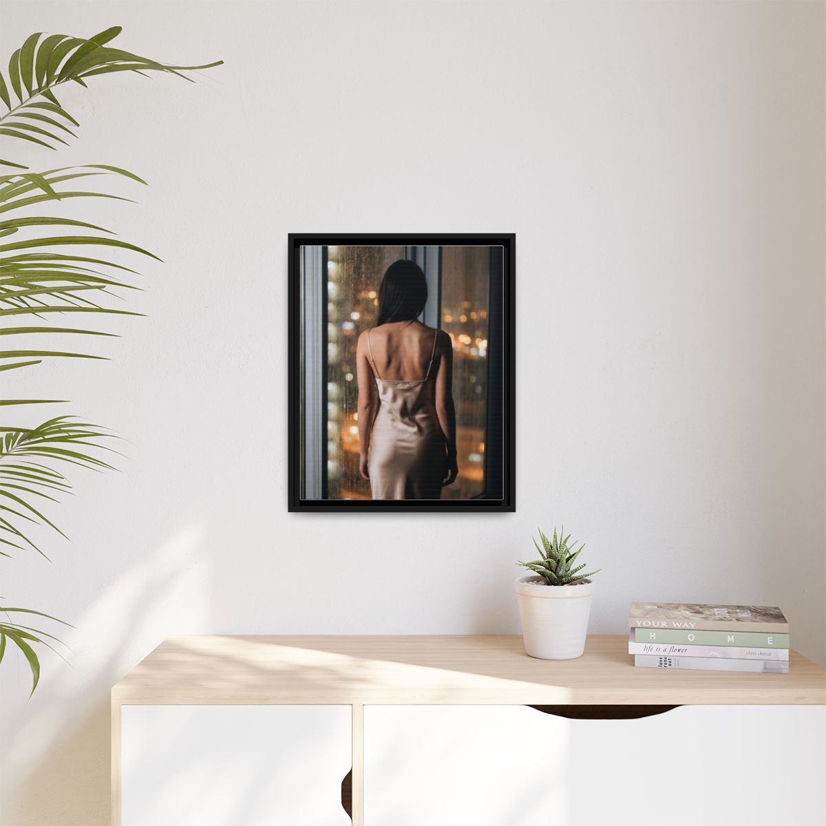 Matte Canvas, Framed - Rainy City lights Glow — Black /... |...