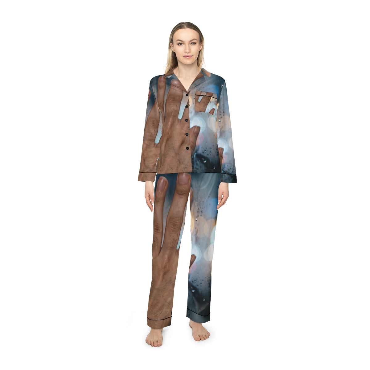 Women's Satin Pajamas Rainy City Window