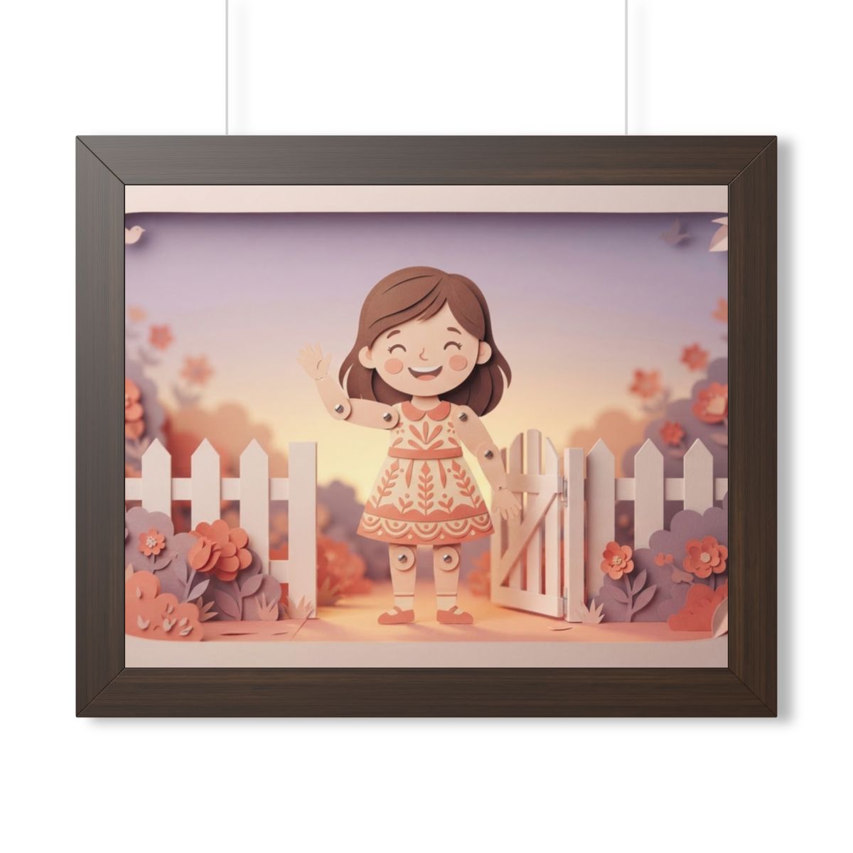 Framed Horizontal Poster - Garden Girl Gate — Walnut (14×11...